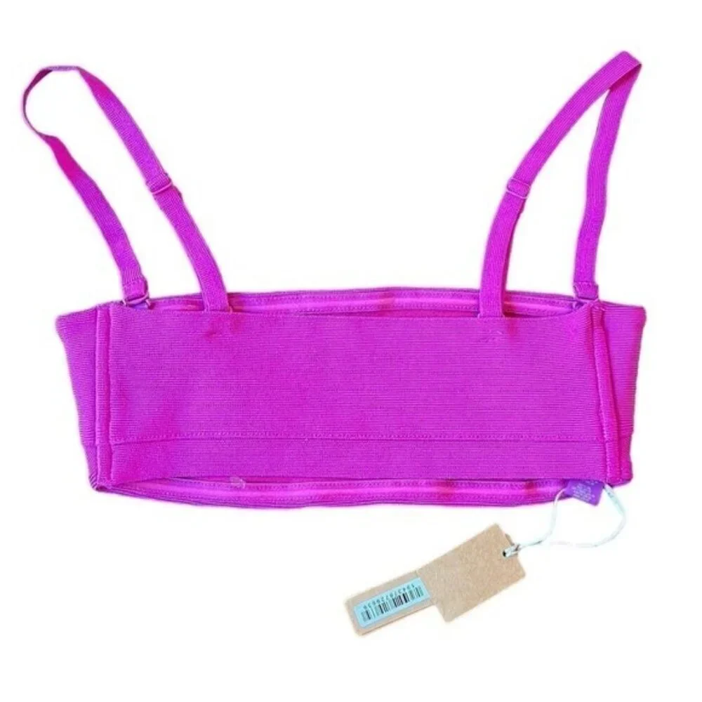 NWT Skims XXS Swim Knit Bandeau Strapless Bikini Top Lollipop Pink